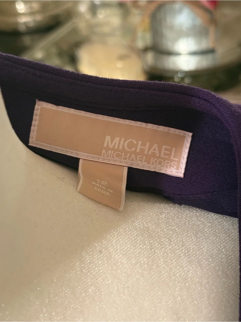 Michael Kors Purple V-Neck Midi Sheath Dress with Gold Accent